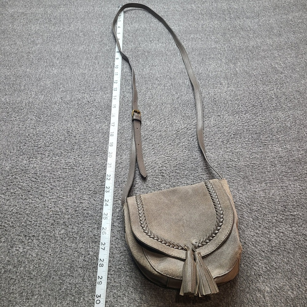 Lucky Brand Suede Tassel Fringe Crossbody Bag Gray Boho - Picture 5 of 6